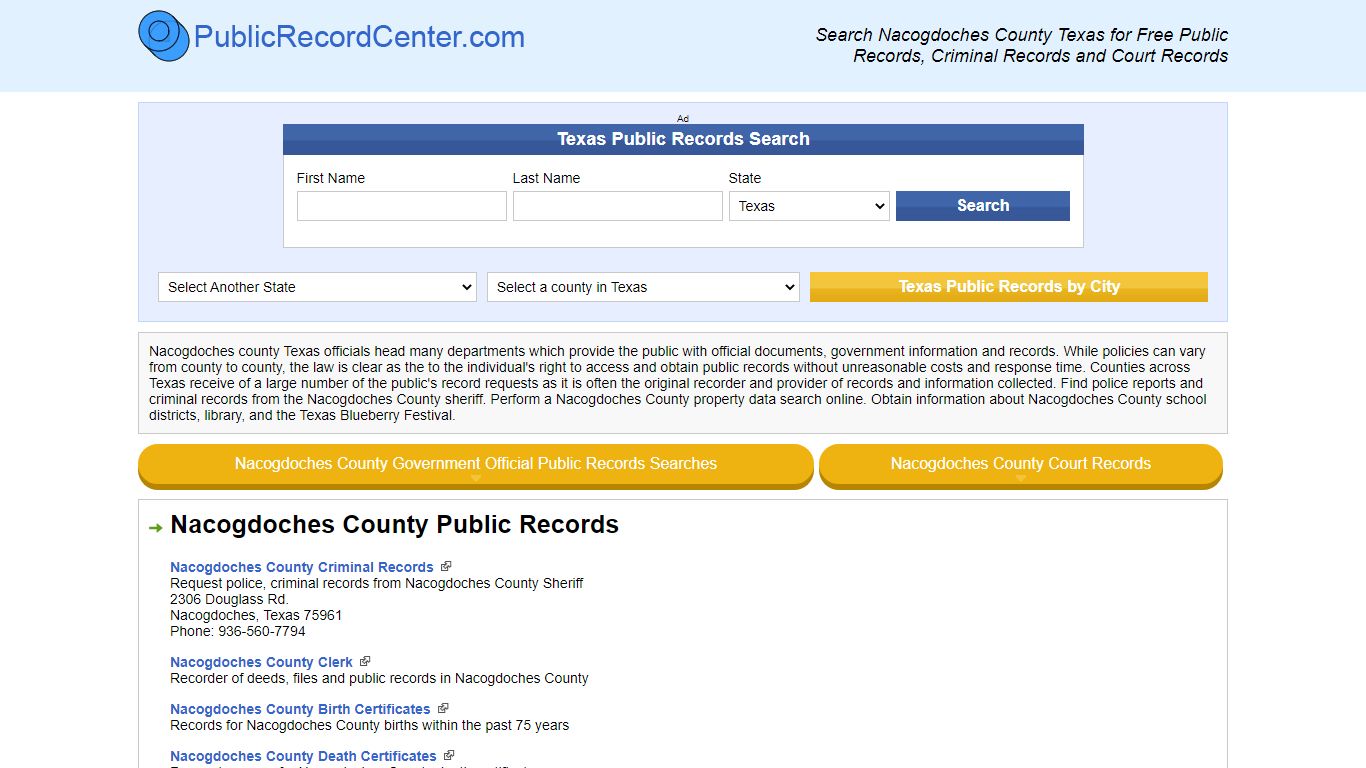 Nacogdoches County Texas Free Public Records - Court Records - Criminal ...